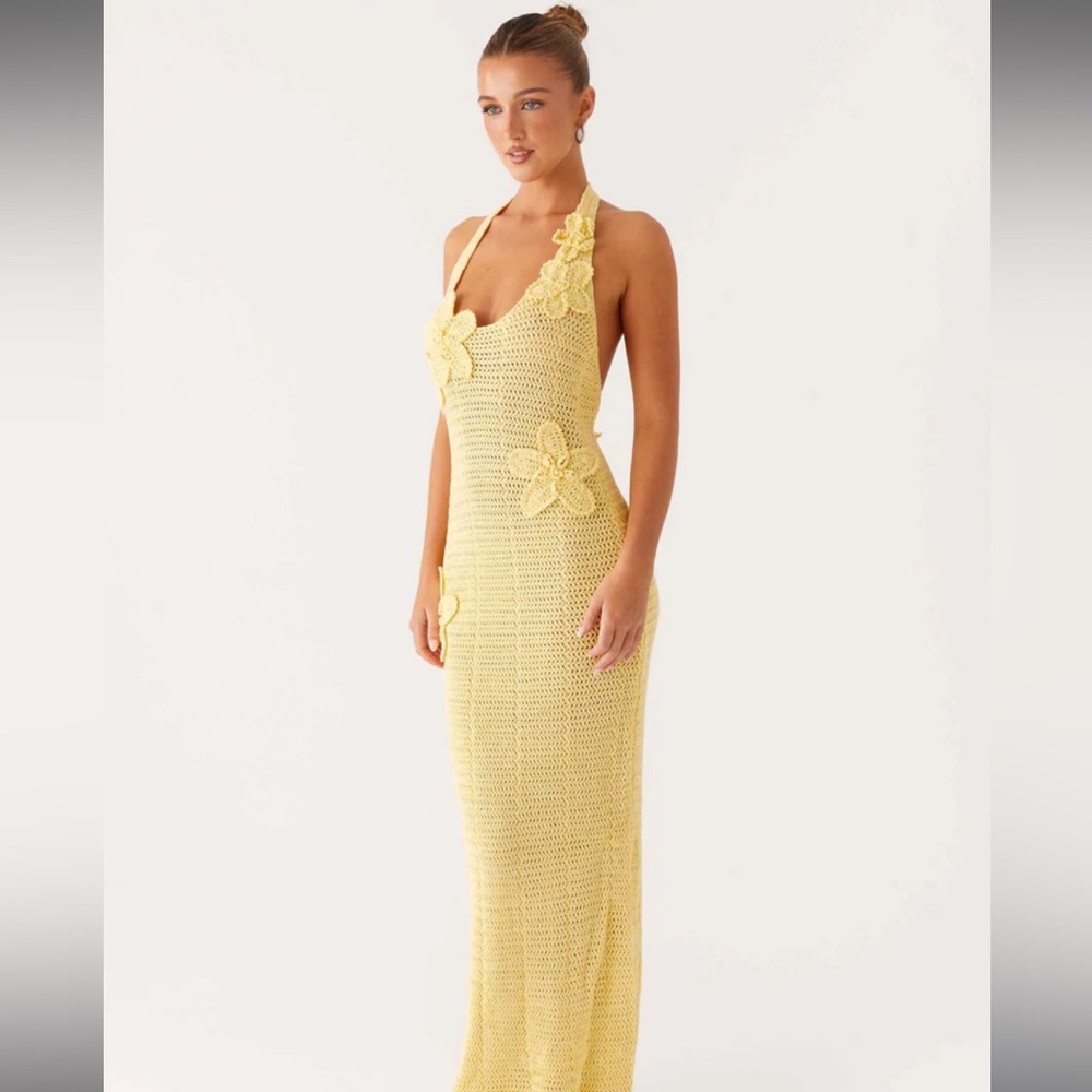 Peppermayo Yellow Crochet Maxi Dress
